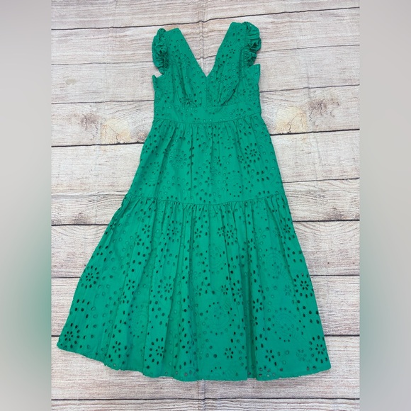 Maggy London Dresses & Skirts - Maggy London Teal Eyelet Dress zips up the back short cap sleeve